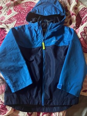 Eddie Bauer Two-Tone Blue Hooded Rain Jacket